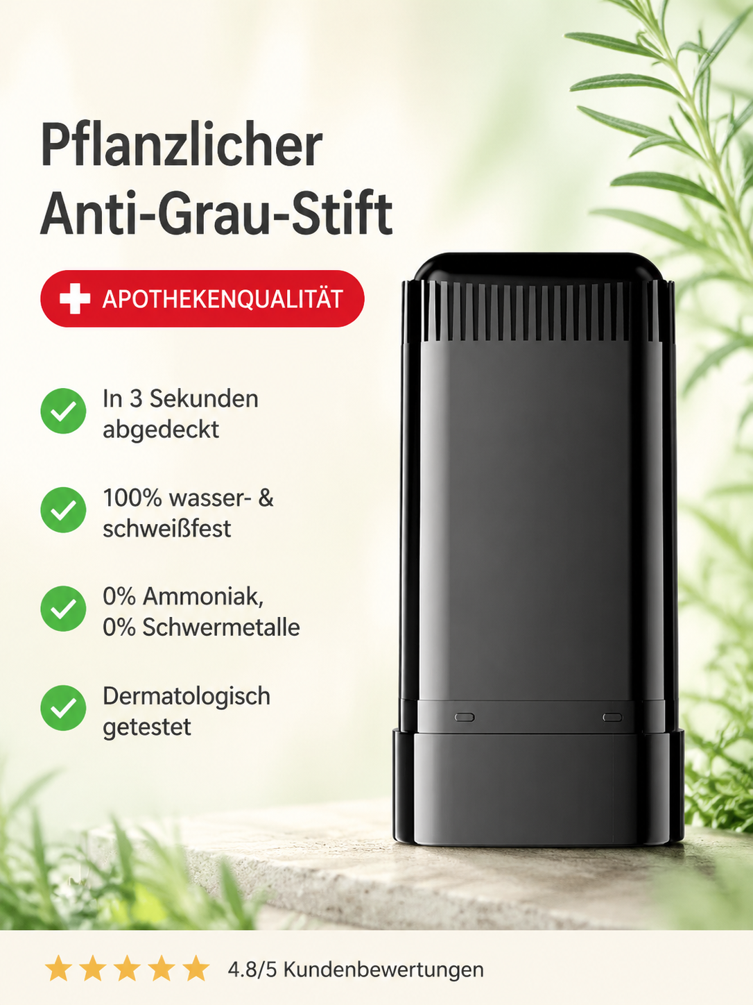 Grauabdeckung in 3s & stoppt Ausfall. 100% pflanzlich & wasserfest. Heute 1+1 Gratis