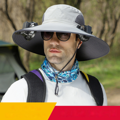 Solarbetriebener Fischerhut mit doppeltem Ventilator