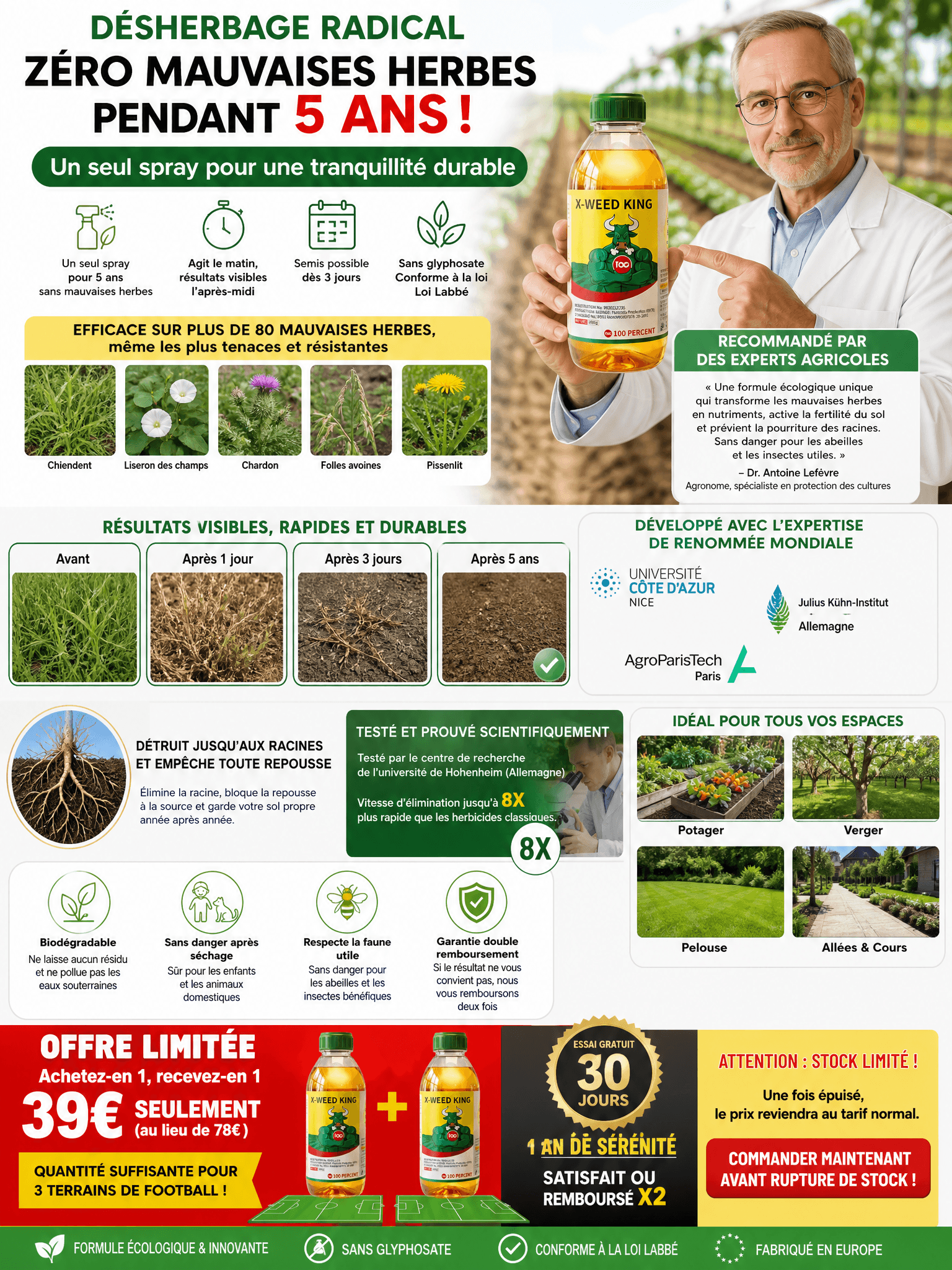 Désherbant Ultra-Concentré |Formule Française | Efficacité 5 Ans | Certifié EFSA ️
