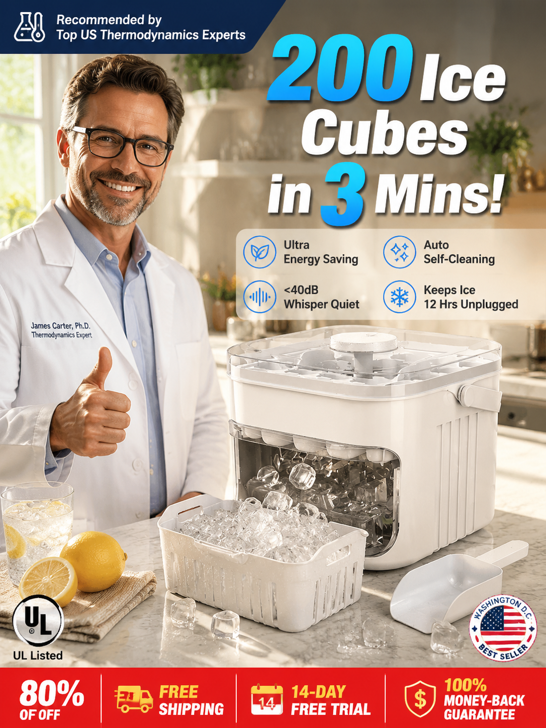 200 Ice Cubes in 3 Min. XXL Capacity: Maximum Insulation & 100% Hygienic
