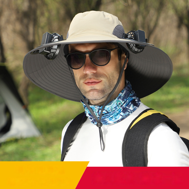 Solarbetriebener Fischerhut mit doppeltem Ventilator