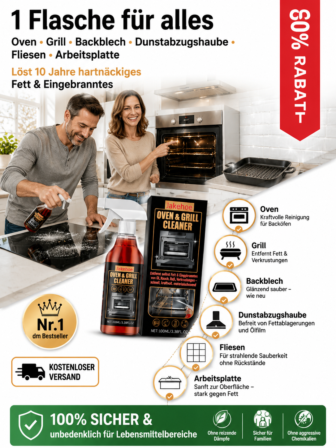 Premium Backofen- & Küchenreiniger: 1 Sekunde Sprühen, mühelose Reinigung, 