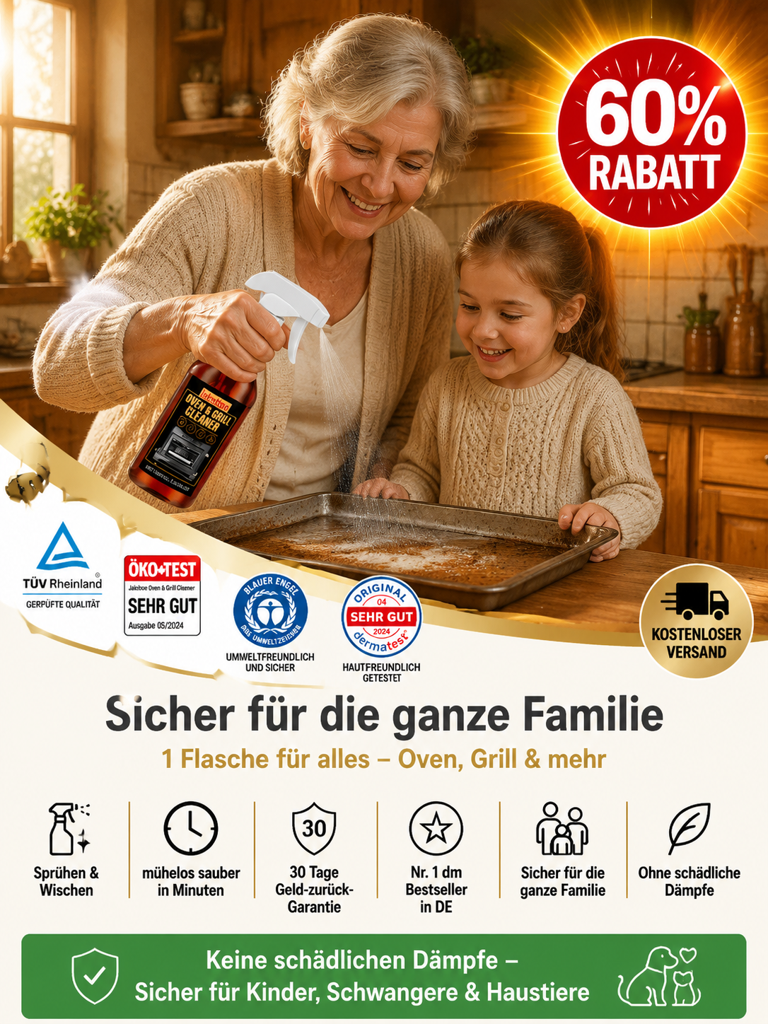 Premium Backofen- & Küchenreiniger: 1 Sekunde Sprühen, mühelose Reinigung, 