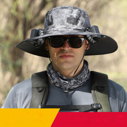 Solarbetriebener Fischerhut mit doppeltem Ventilator