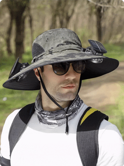 Solarbetriebener Fischerhut mit doppeltem Ventilator