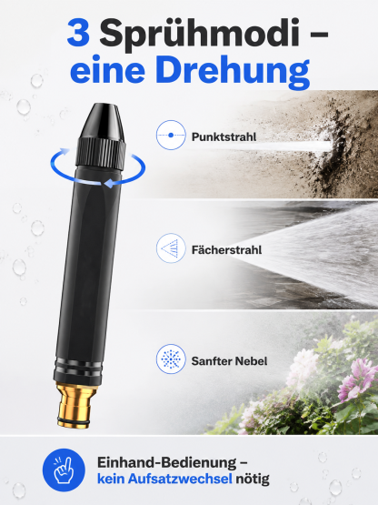 20 facher Wasserdruck ohne Strom. Macht jeden Schlauch zum Hochdruckreiniger.