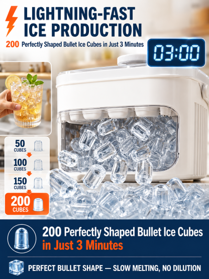 200 Ice Cubes in 3 Min. XXL Capacity: Maximum Insulation & 100% Hygienic
