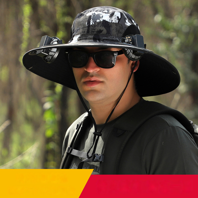 Solarbetriebener Fischerhut mit doppeltem Ventilator