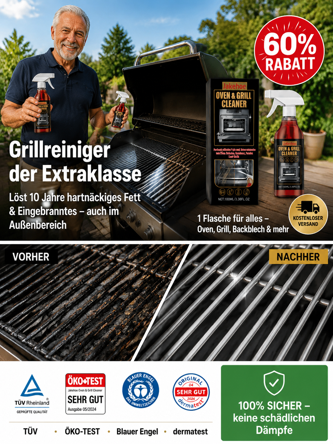 Premium Backofen- & Küchenreiniger: 1 Sekunde Sprühen, mühelose Reinigung, 