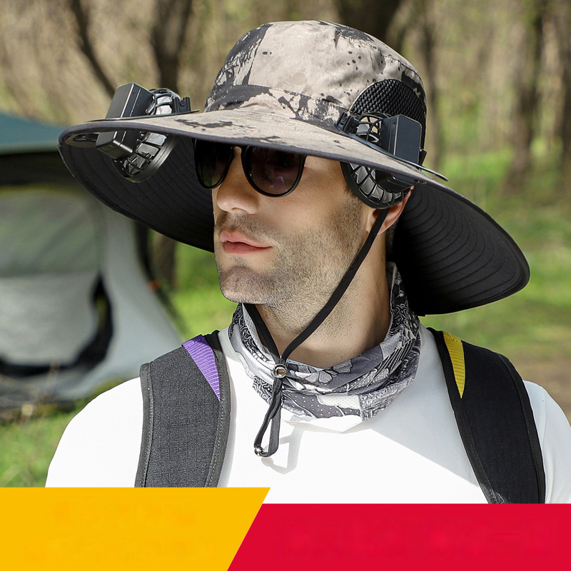 Solarbetriebener Fischerhut mit doppeltem Ventilator