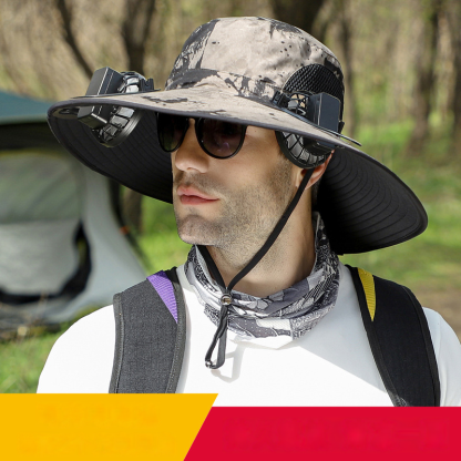 Solarbetriebener Fischerhut mit doppeltem Ventilator