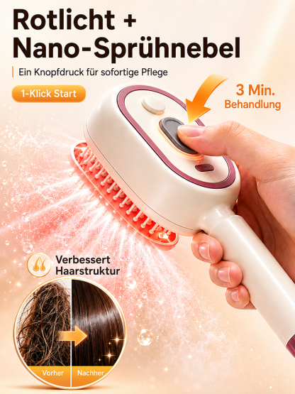 Von strohig zu seidig in 3 Minuten. Rotlicht-Öl-Kamm repariert Haare und fördert das Wachstum.