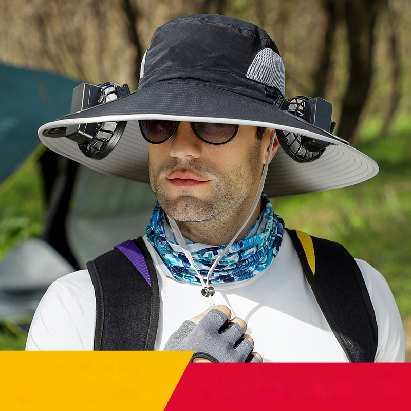 Solarbetriebener Fischerhut mit doppeltem Ventilator