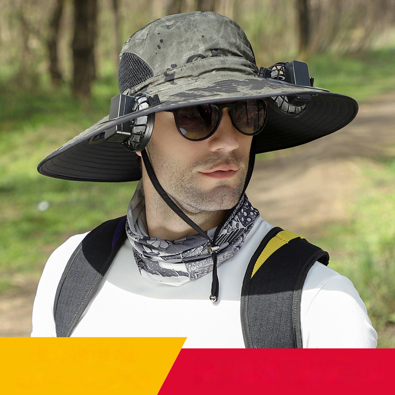 Solarbetriebener Fischerhut mit doppeltem Ventilator