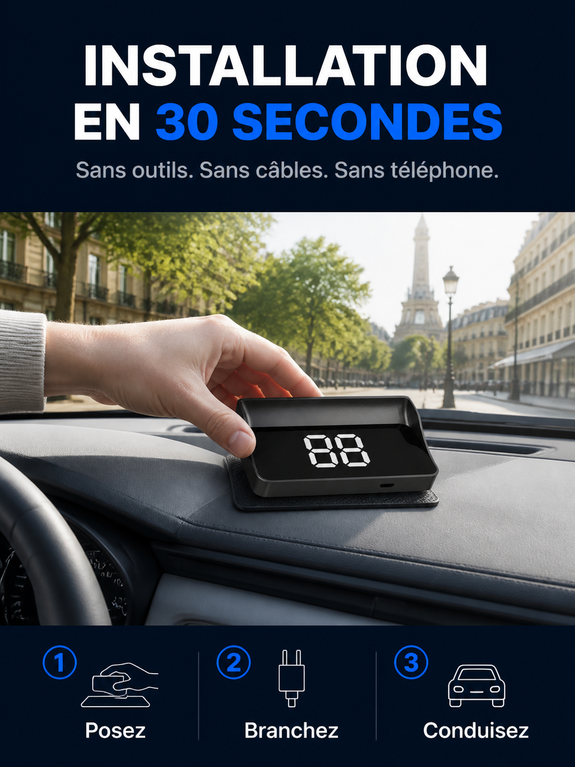 Affichage tête haute GPS numérique pour voiture