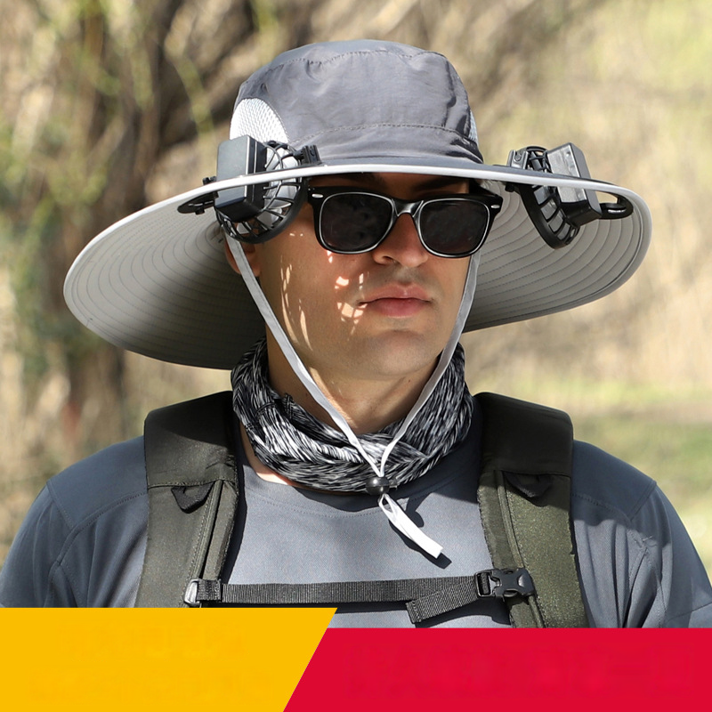 Solarbetriebener Fischerhut mit doppeltem Ventilator