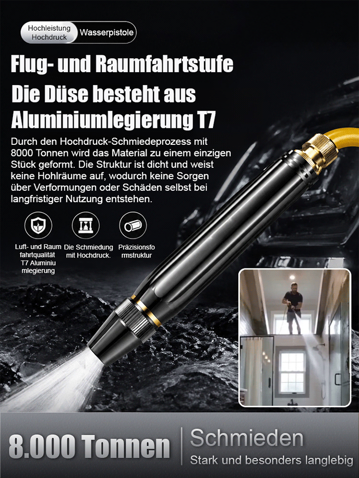20 facher Wasserdruck ohne Strom. Macht jeden Schlauch zum Hochdruckreiniger.