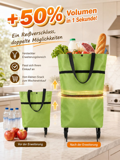Der neue Bestseller: 2-in-1 Falttasche mit Rollen. 100kg Kapazität, 0% Mühe!
