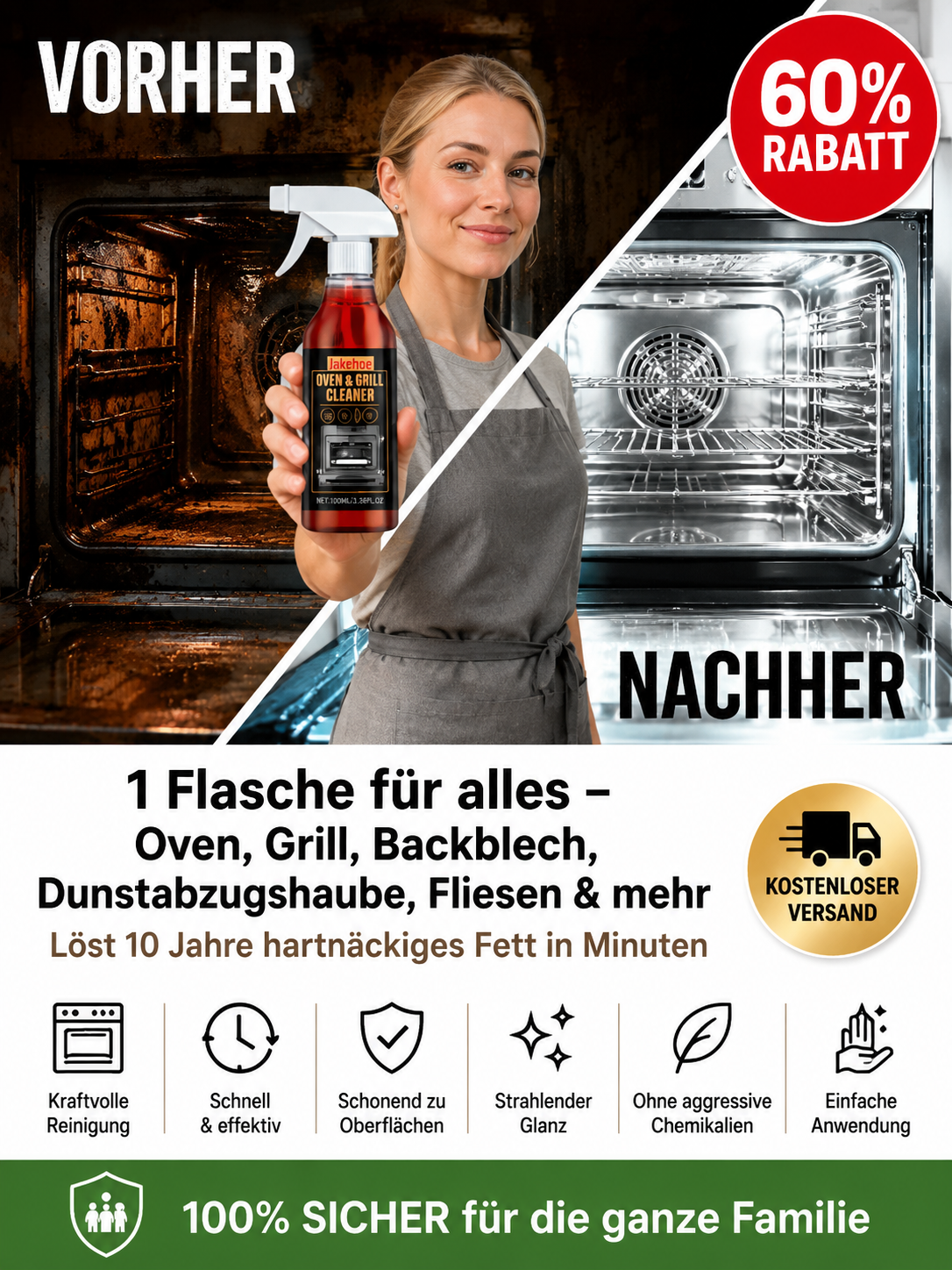 Premium Backofen- & Küchenreiniger: 1 Sekunde Sprühen, mühelose Reinigung, 