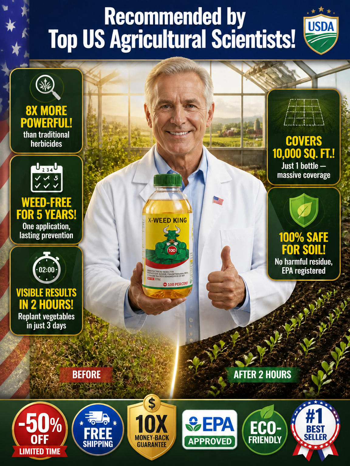 One application, five years weed-free. Safe weed killer, zero residue.