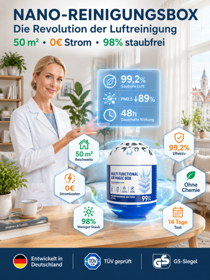 Magische Nano-Box: Saugt Staub & Gerüche auf 50m² auf – komplett ohne Strom!