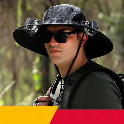 Solarbetriebener Fischerhut mit doppeltem Ventilator