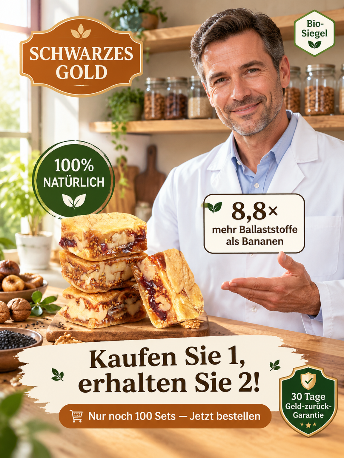 1+1 Gratis: Bio Feigen-Walnuss-Sesam Konfekt | Ohne Zuckerzusatz, zart & ballaststoffreich