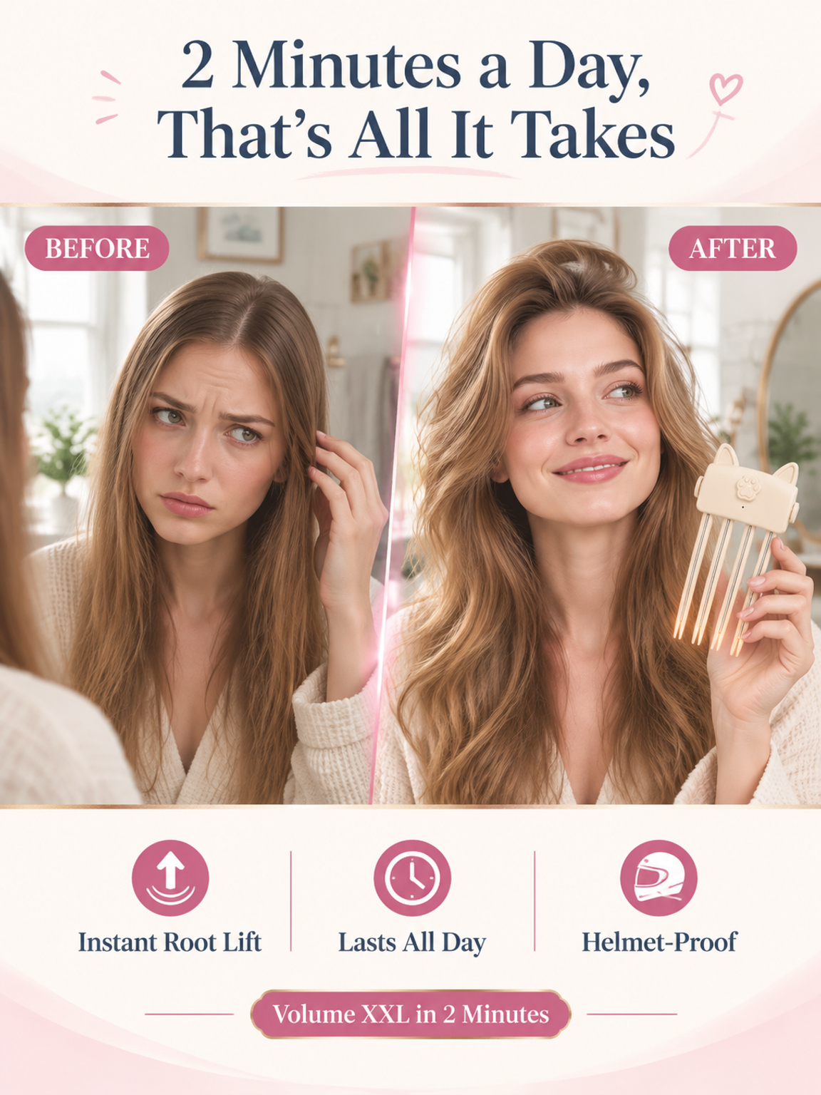 Banish flat hair! Cordless root booster with red light for XXL volume.