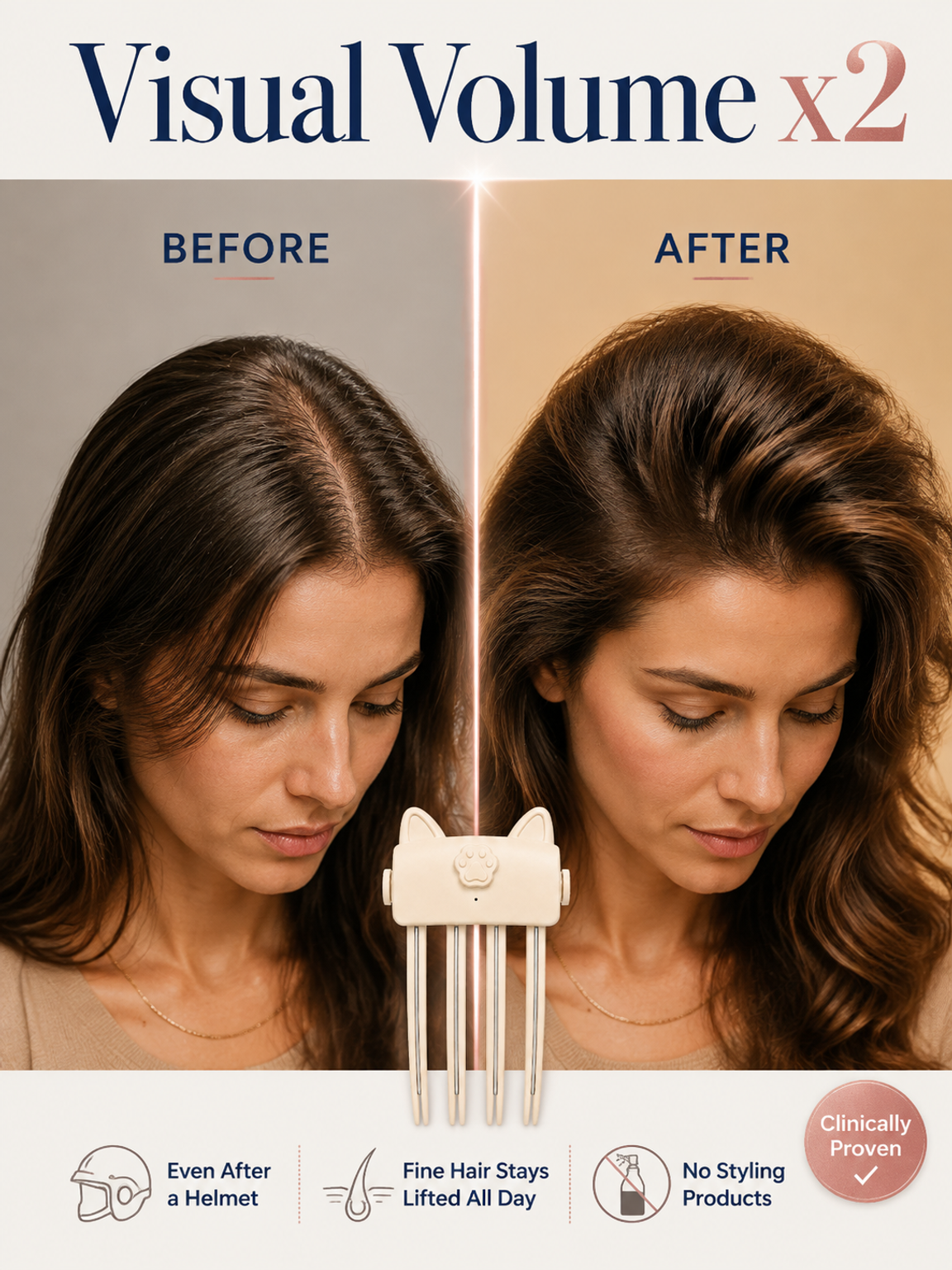 Banish flat hair! Cordless root booster with red light for XXL volume.