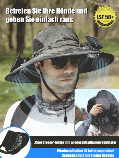 Solarbetriebener Fischerhut mit doppeltem Ventilator