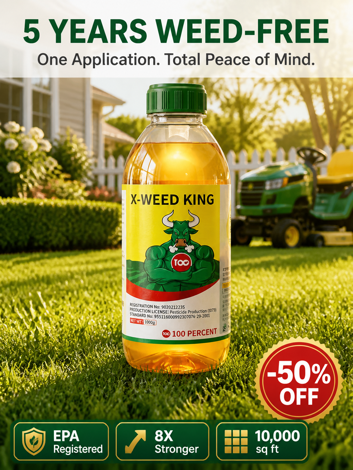 One application, five years weed-free. Safe weed killer, zero residue.