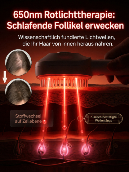 Von strohig zu seidig in 3 Minuten. Rotlicht-Öl-Kamm repariert Haare und fördert das Wachstum.