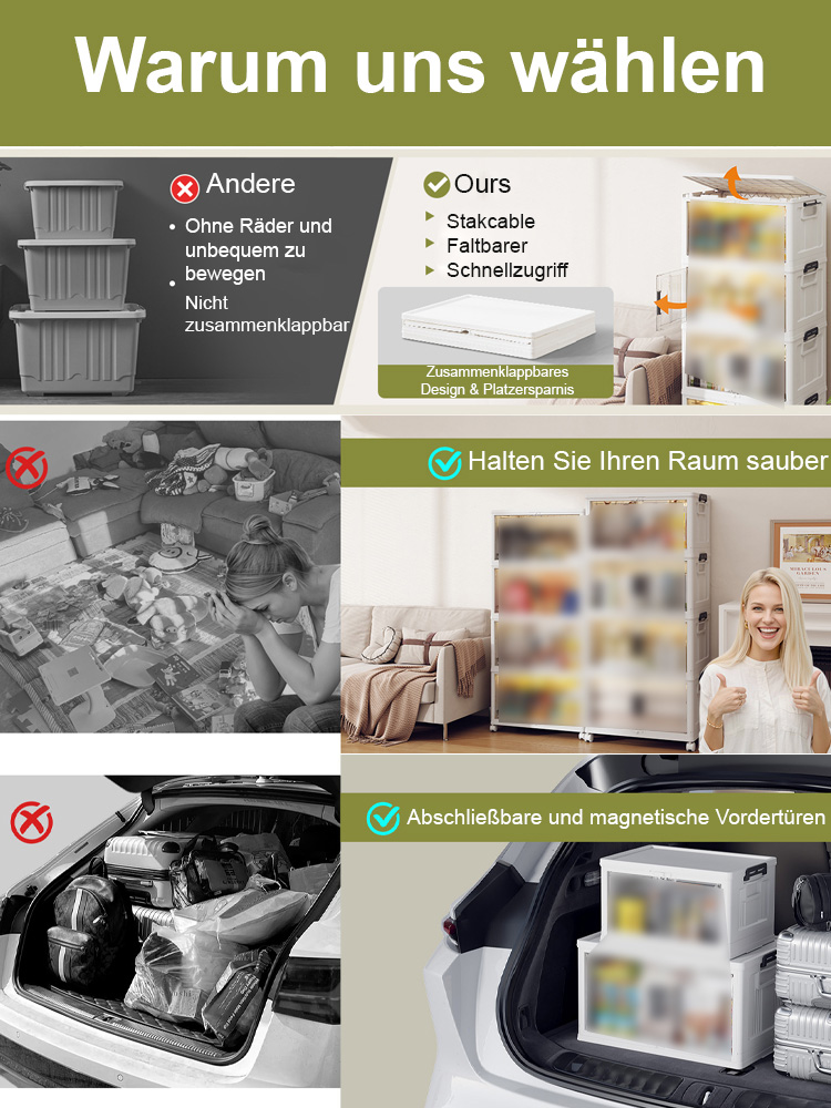 Frei installierbarer, zusammenklappbarer Lagerschrank