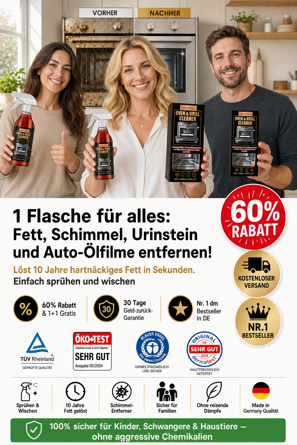 Premium Backofen- & Küchenreiniger: 1 Sekunde Sprühen, mühelose Reinigung, 