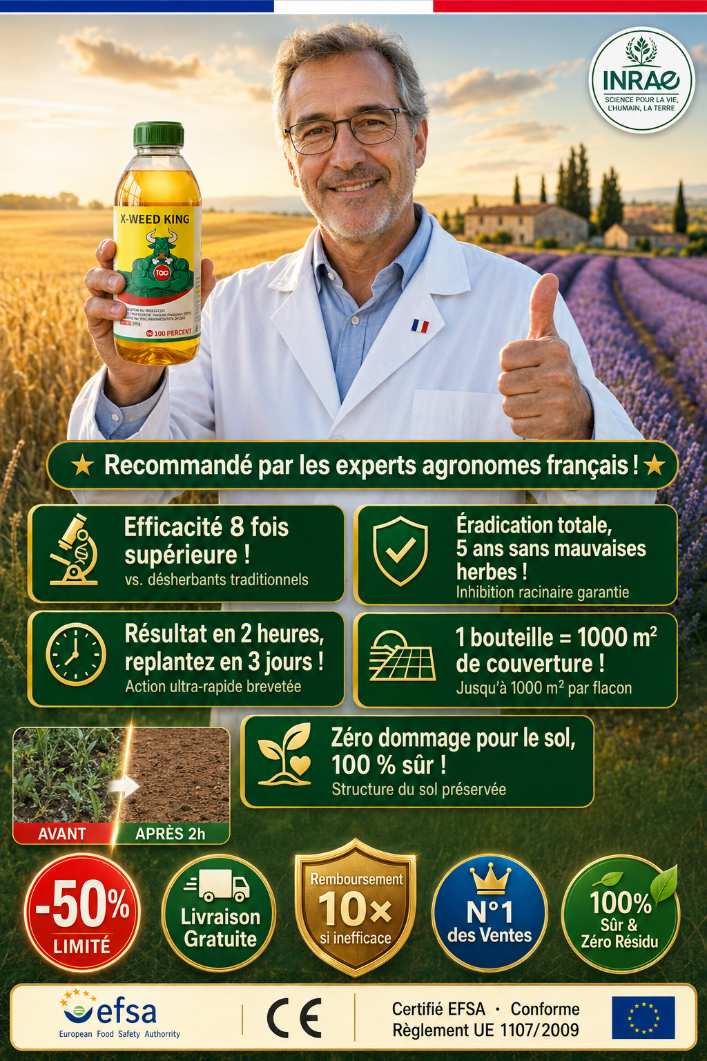Une seule utilisation, cinq ans sans mauvaises herbes. Désherbant sûr, zéro résidu.