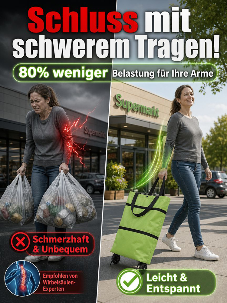 Der neue Bestseller: 2-in-1 Falttasche mit Rollen. 100kg Kapazität, 0% Mühe!