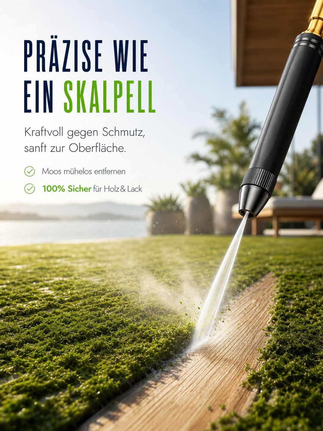 20 facher Wasserdruck ohne Strom. Macht jeden Schlauch zum Hochdruckreiniger.