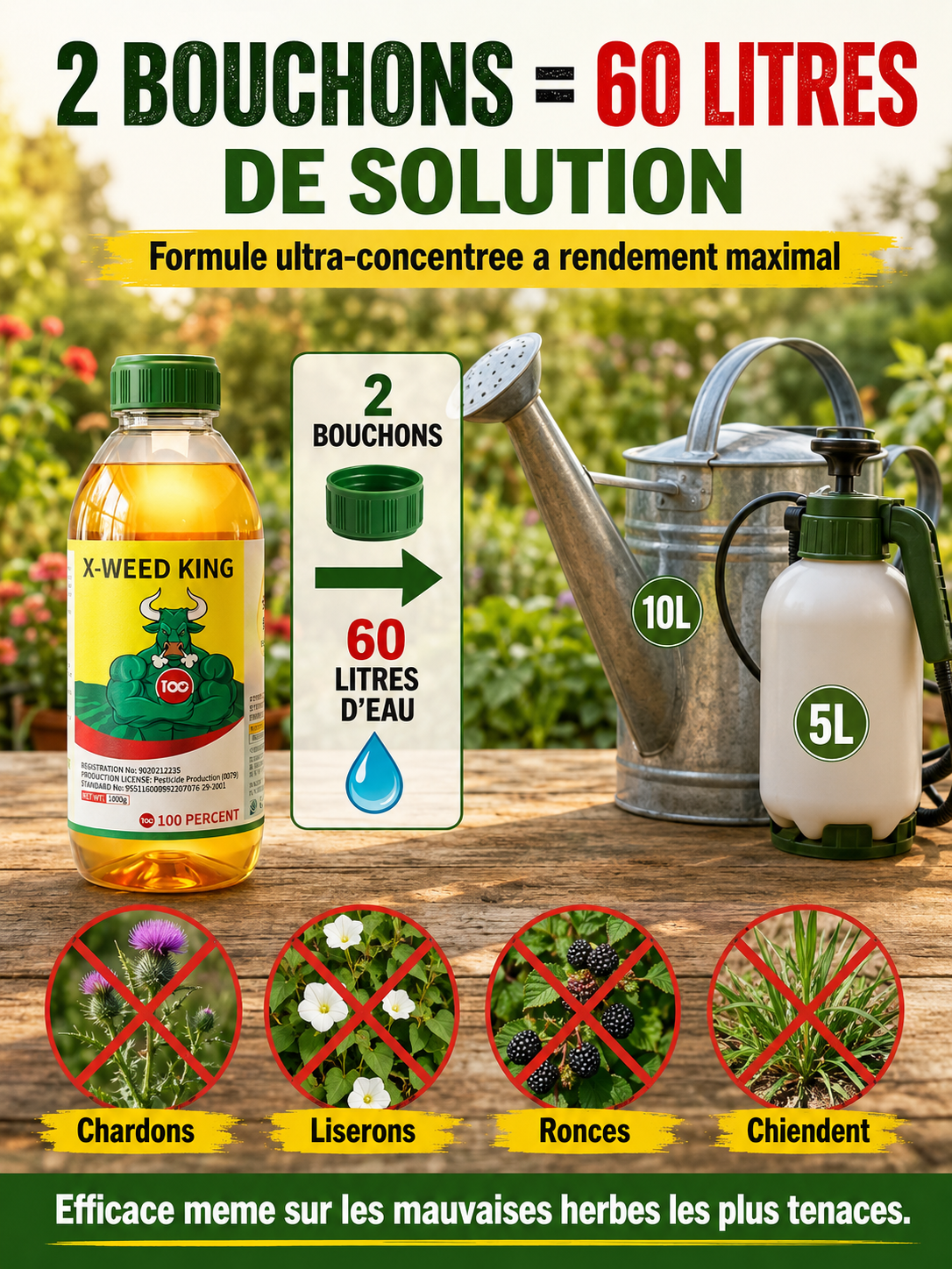 Une seule utilisation, cinq ans sans mauvaises herbes. Désherbant sûr, zéro résidu.