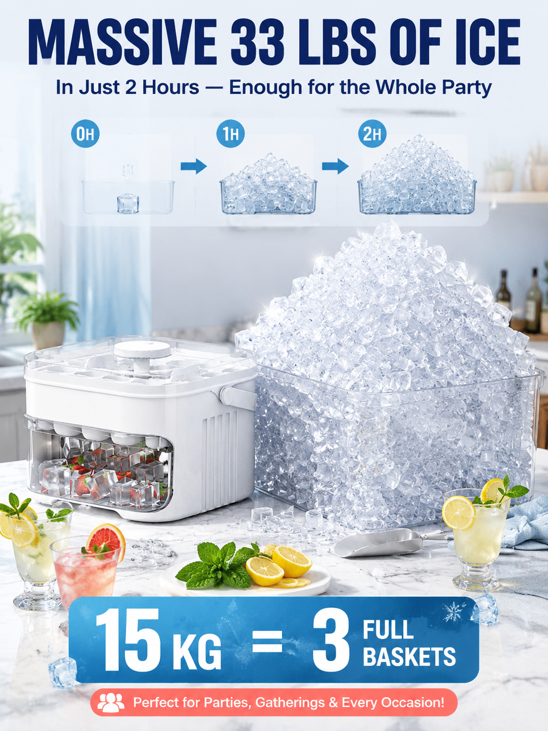 200 Ice Cubes in 3 Min. XXL Capacity: Maximum Insulation & 100% Hygienic