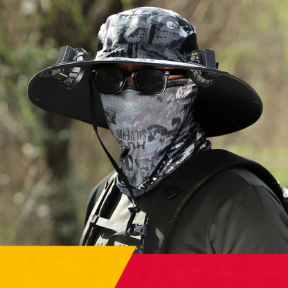 Solarbetriebener Fischerhut mit doppeltem Ventilator