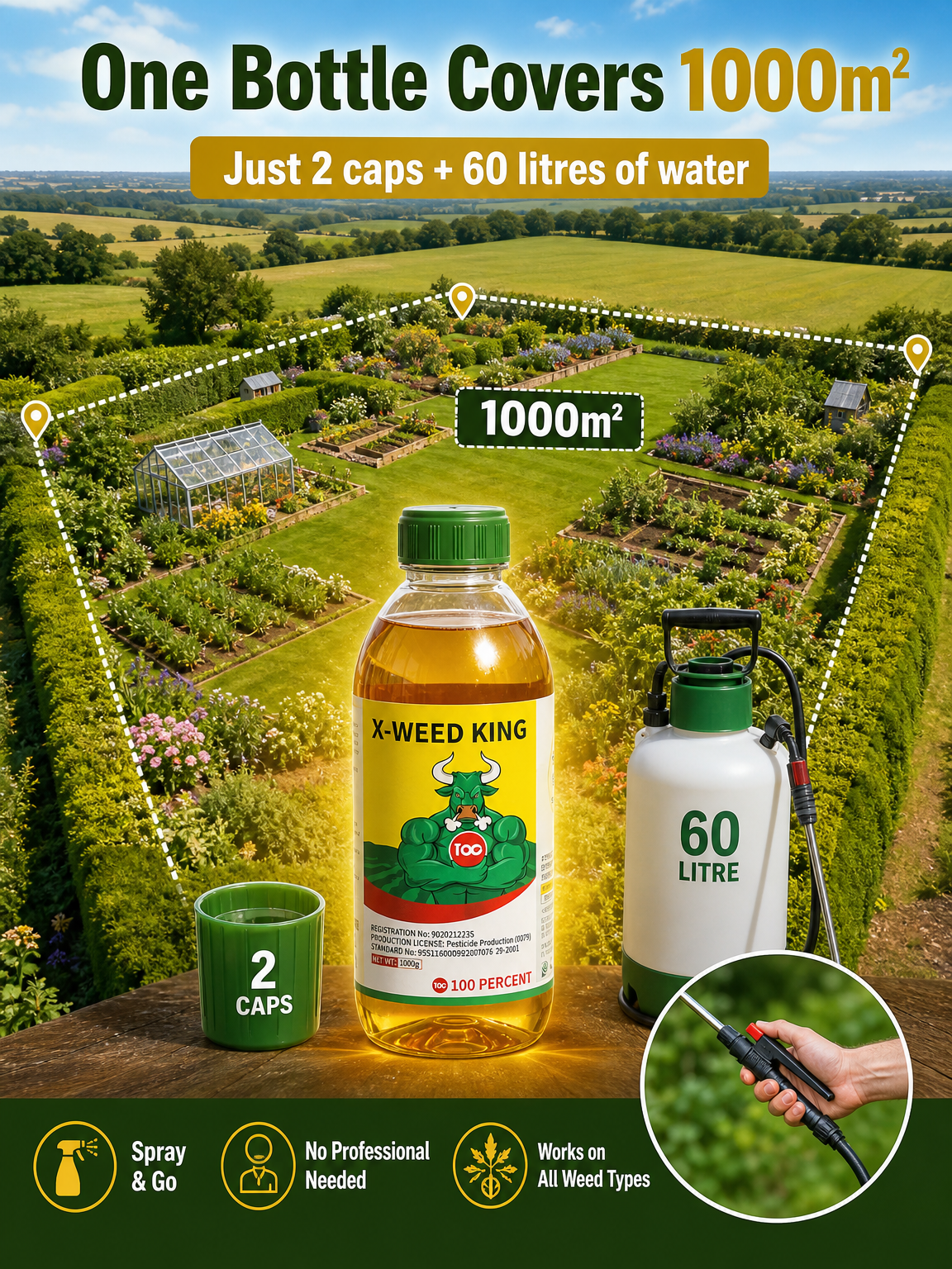 1 Use = 5 Years Weed-Free. Safe herbicide, 0 residue.