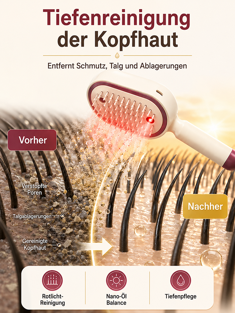 Von strohig zu seidig in 3 Minuten. Rotlicht-Öl-Kamm repariert Haare und fördert das Wachstum.