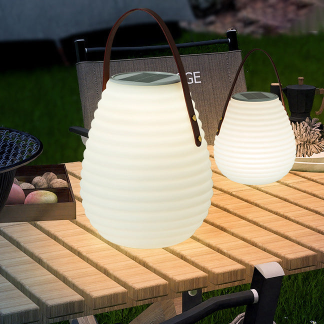 Modern Minimalist Solar Waterproof Leather PE Cylinder Striped Lantern Portable LED Landscape Lighting Outdoor Light For Outdoor Patio