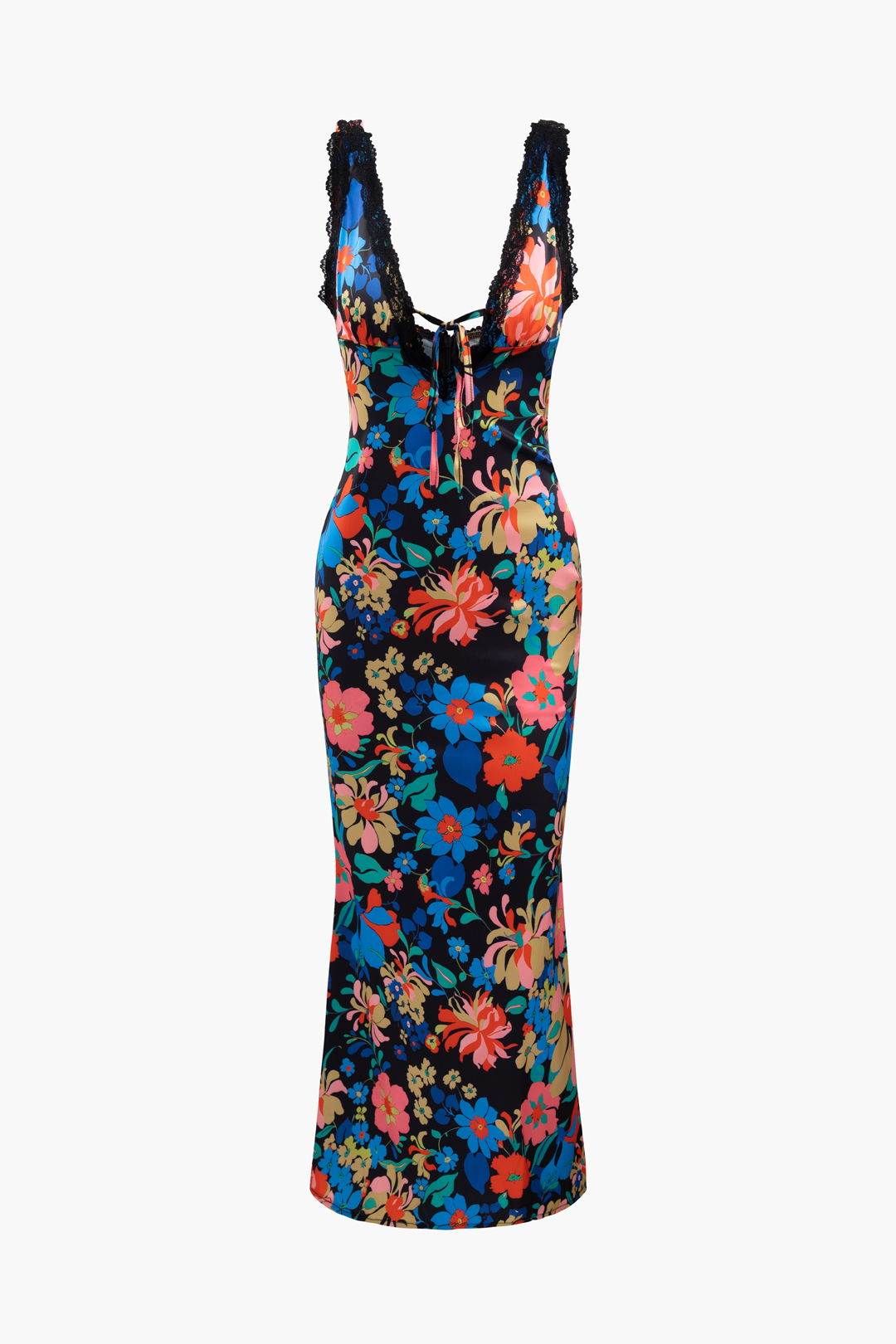 Floral Print Lace Trim V-neck Maxi Dress – Micas