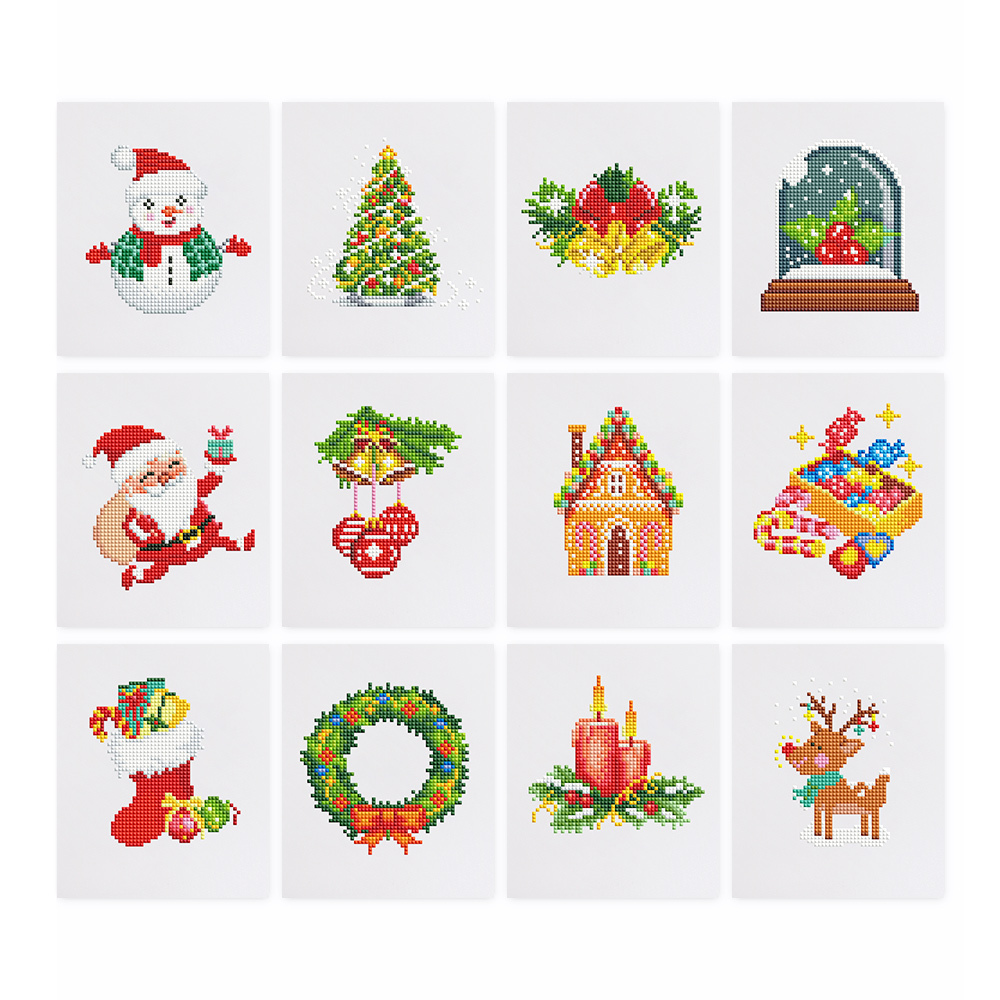 Frameless, mini diamond painting, Christmas creative mini diamond painting on the entrance flower house desktop, creative simple pattern diamond painting, 12 pcs, 5.9 X7 inches.