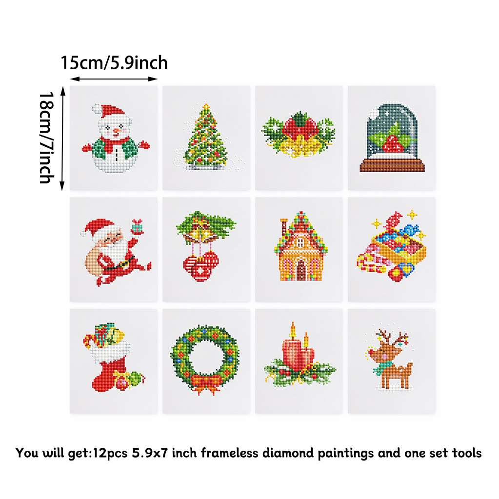 Frameless, mini diamond painting, Christmas creative mini diamond painting on the entrance flower house desktop, creative simple pattern diamond painting, 12 pcs, 5.9 X7 inches.