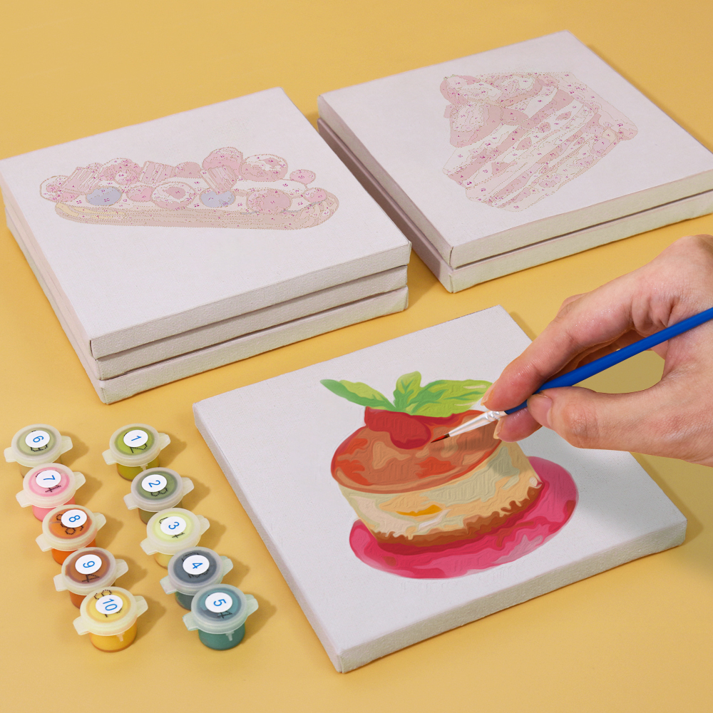 6 pieces, cake desktop accessories digital mini painting set, 15x15cm/5.9x5.9 inches, handmade for family leisure, perfect gift for friends and family.