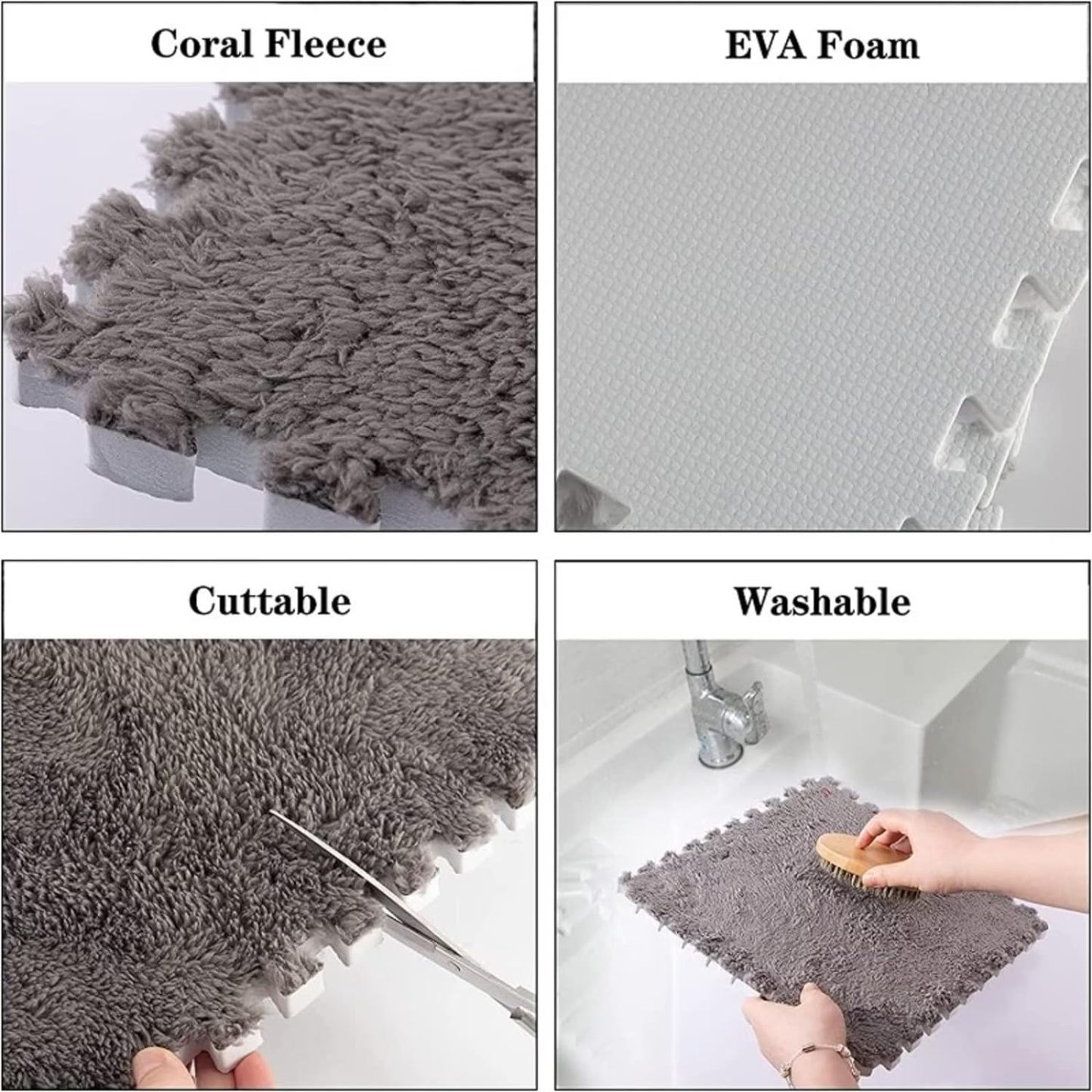 Emmaelly 10pcs Plush Puzzle Foam Floor Mat, Soft Fluffy Interlocking Square Foam Tiles Area Rugs Carpet for Parlor Bedroom Decoration(11.8x11.8in, Grey&Pink)