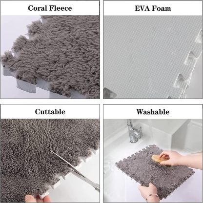 Emmaelly 10pcs Plush Puzzle Foam Floor Mat, Soft Fluffy Interlocking Square Foam Tiles Area Rugs Carpet for Parlor Bedroom Decoration(11.8x11.8in, Grey&Pink)