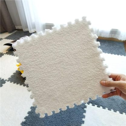 Emmaelly 10pcs Plush Puzzle Foam Floor Mat, Soft Fluffy Interlocking Square Foam Tiles Area Rugs Carpet for Parlor Bedroom Decoration(11.8x11.8in, Grey&Pink)